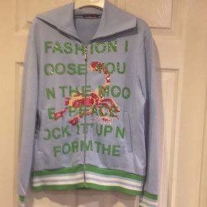 blue front zipper sweater